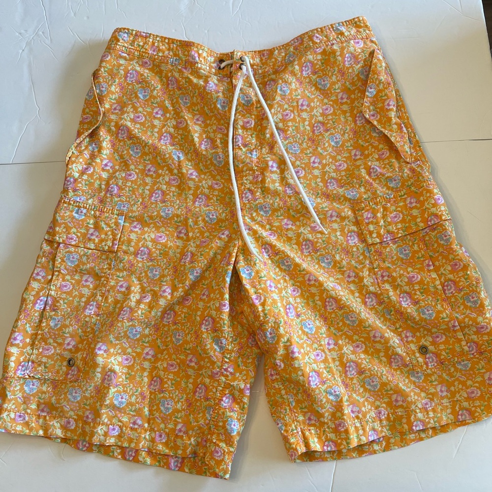 Polo Ralph Lauren Swim Shorts Trunks Men 32 Bathing Suit Orange Floral Tropical